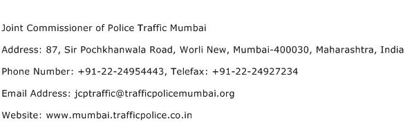 Joint Commissioner of Police Traffic Mumbai Address Contact Number