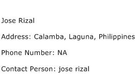 Jose Rizal Address Contact Number