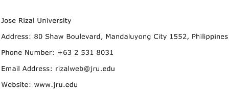 Jose Rizal University Address Contact Number