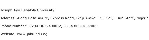 Joseph Ayo Babalola University Address Contact Number
