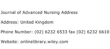 Journal of Advanced Nursing Address Address Contact Number