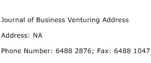 Journal of Business Venturing Address Address Contact Number