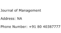 Journal of Management Address Contact Number