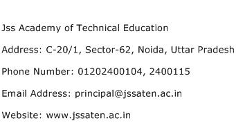 Jss Academy of Technical Education Address Contact Number