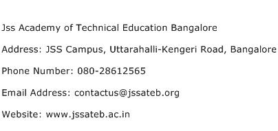 Jss Academy of Technical Education Bangalore Address Contact Number