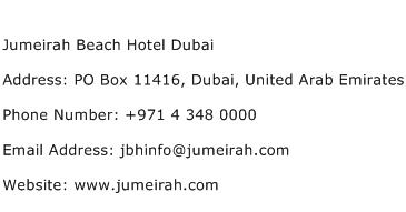 Jumeirah Beach Hotel Dubai Address Contact Number