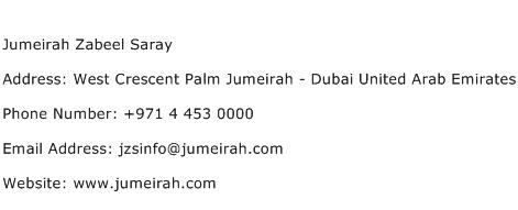 Jumeirah Zabeel Saray Address Contact Number