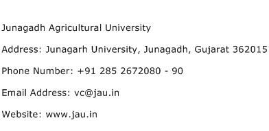 Junagadh Agricultural University Address Contact Number