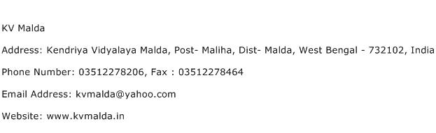 KV Malda Address Contact Number