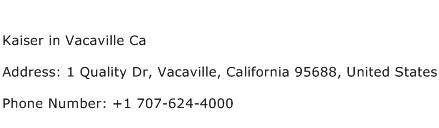 Kaiser in Vacaville Ca Address Contact Number