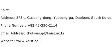 Kaist Address Contact Number