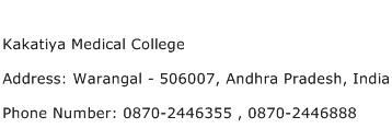 Kakatiya Medical College Address Contact Number