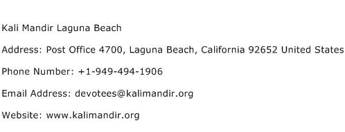Kali Mandir Laguna Beach Address Contact Number