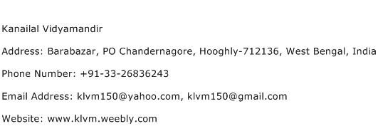 Kanailal Vidyamandir Address Contact Number
