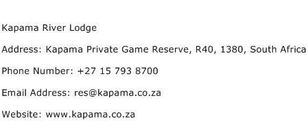 Kapama River Lodge Address Contact Number