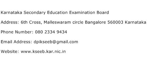 Karnataka Secondary Education Examination Board Address Contact Number