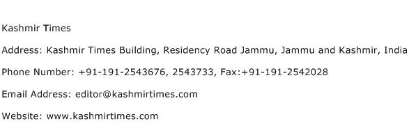 Kashmir Times Address Contact Number