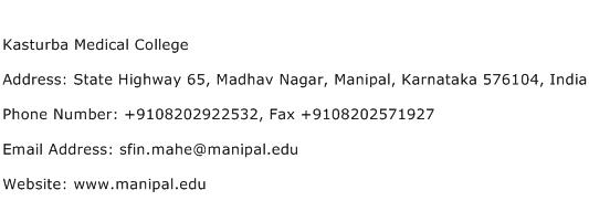 Kasturba Medical College Address Contact Number