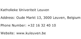 Katholieke Univeriteit Leuven Address Contact Number