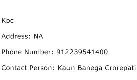 Kbc Address Contact Number