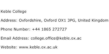 Keble College Address Contact Number