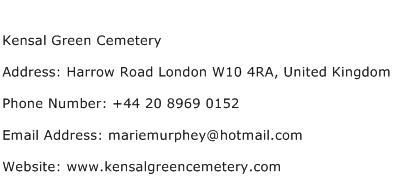 Kensal Green Cemetery Address Contact Number