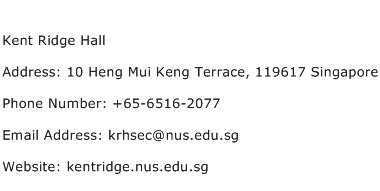 Kent Ridge Hall Address Contact Number