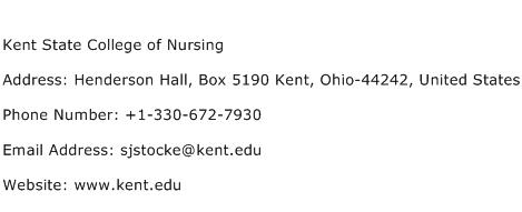 Kent State College of Nursing Address Contact Number