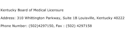 Kentucky Board of Medical Licensure Address Contact Number