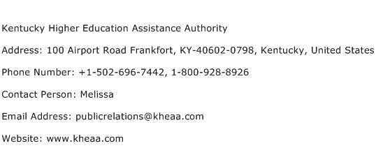Kentucky Higher Education Assistance Authority Address Contact Number