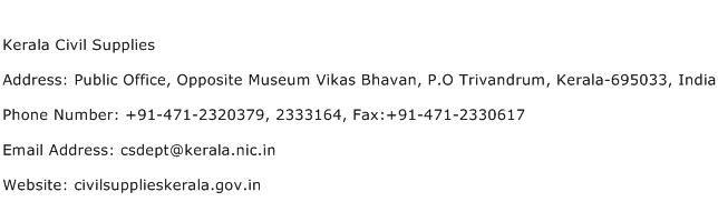 Kerala Civil Supplies Address Contact Number