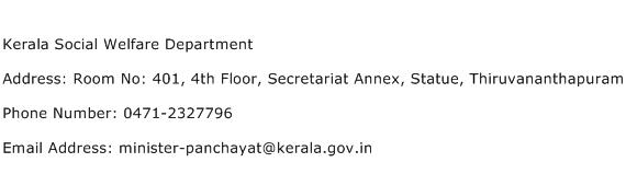 Kerala Social Welfare Department Address Contact Number