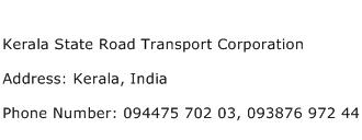 Kerala State Road Transport Corporation Address Contact Number