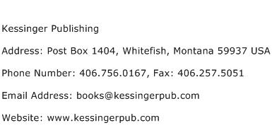 Kessinger Publishing Address Contact Number