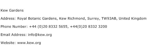 Kew Gardens Address Contact Number