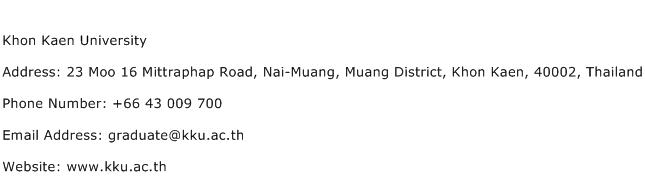 Khon Kaen University Address Contact Number
