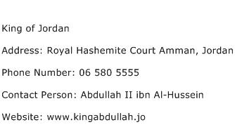 King of Jordan Address Contact Number
