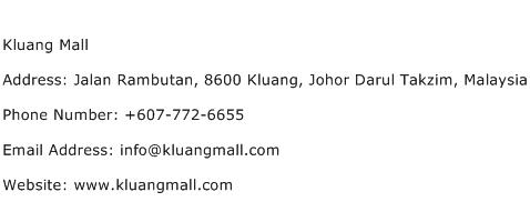 Kluang Mall Address Contact Number