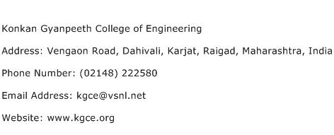 Konkan Gyanpeeth College of Engineering Address Contact Number