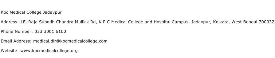 Kpc Medical College Jadavpur Address Contact Number