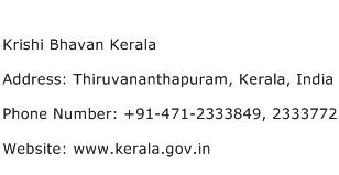 Krishi Bhavan Kerala Address Contact Number