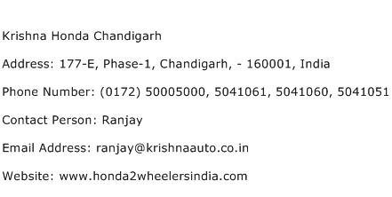 Krishna Honda Chandigarh Address Contact Number