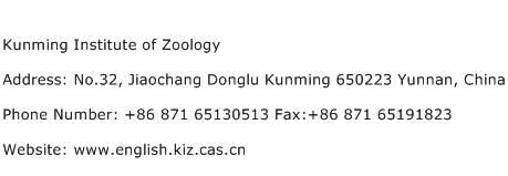 Kunming Institute of Zoology Address Contact Number