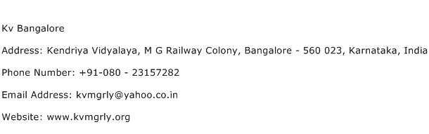 Kv Bangalore Address Contact Number