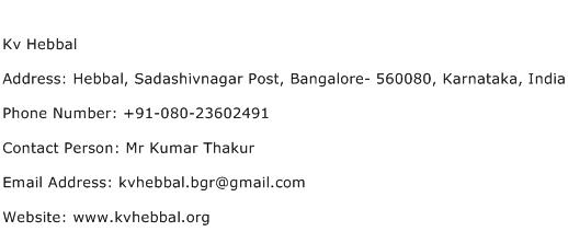 Kv Hebbal Address Contact Number