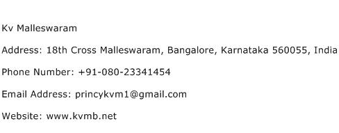 Kv Malleswaram Address Contact Number