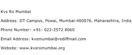 Kvs Ro Mumbai Address Contact Number