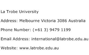 La Trobe University Address Contact Number