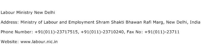 Labour Ministry New Delhi Address Contact Number