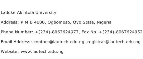 Ladoke Akintola University Address Contact Number
